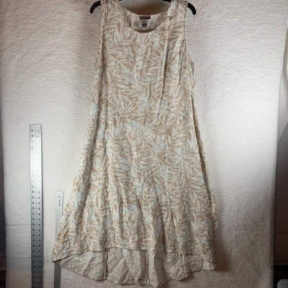 Catherines Women's Leaf Print Linen Blend Sleeveless Tan Midi Dress Size 0X 8842 - Picture 1 of 11